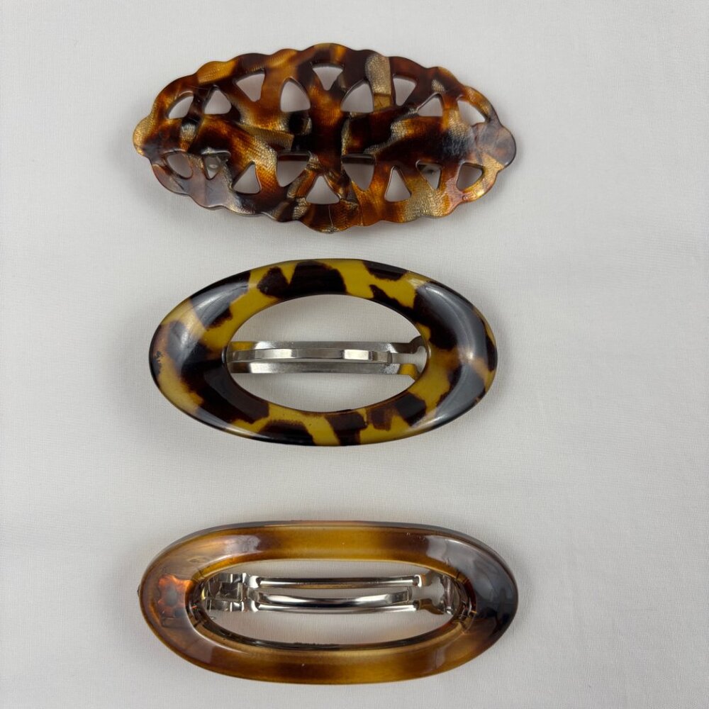 Barrettes Faux Tortoise Shell Brown Style Hair Clasp Lot of 3